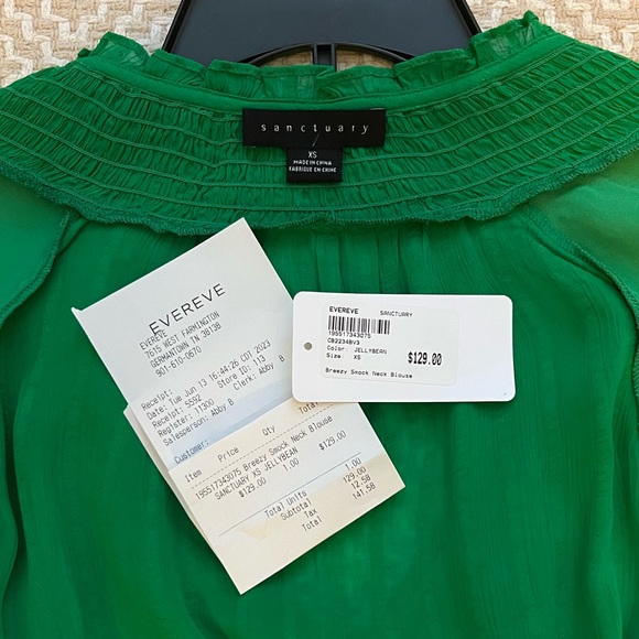 SANCTUARY XS breezy smock neck blouse in jelly bean green - Picture 4 of 9